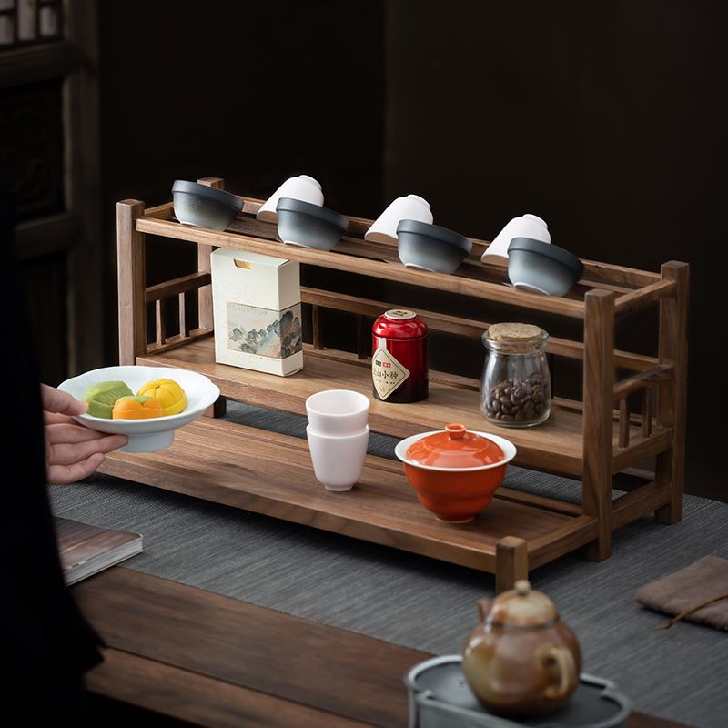 【汀和大福】純手工匠製・胡桃木茶具置物架,嚴選北美胡桃木|耐用防潮,越用越有韻味!